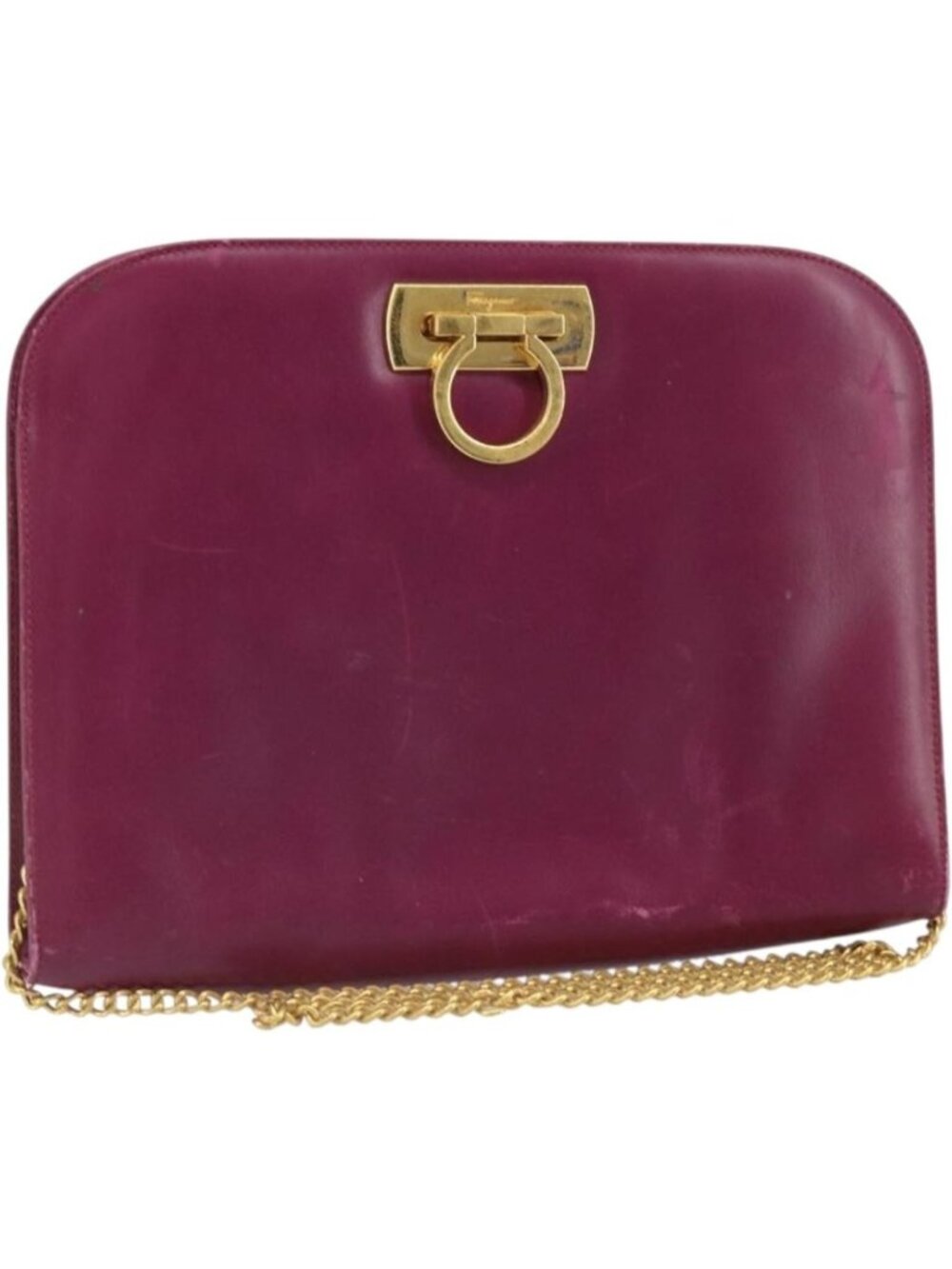 Salvatore Ferragamo Chain Gancini Shoulder Bag Leather Purple Gold